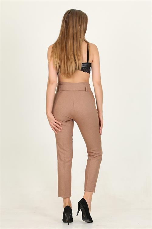 Dipmoda kadın camel kemerli yüksek bel havuç pantolon QNS033 
