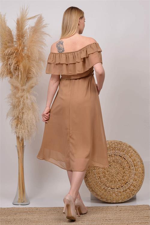 Dipmoda kadın camel mavisi baby shower şifon hamile elbise HML8060 