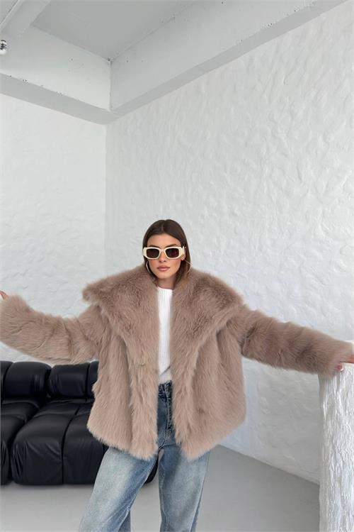 Dipmoda kadın camel oversize çıtçıtlı ithal kürk mont NBG037 