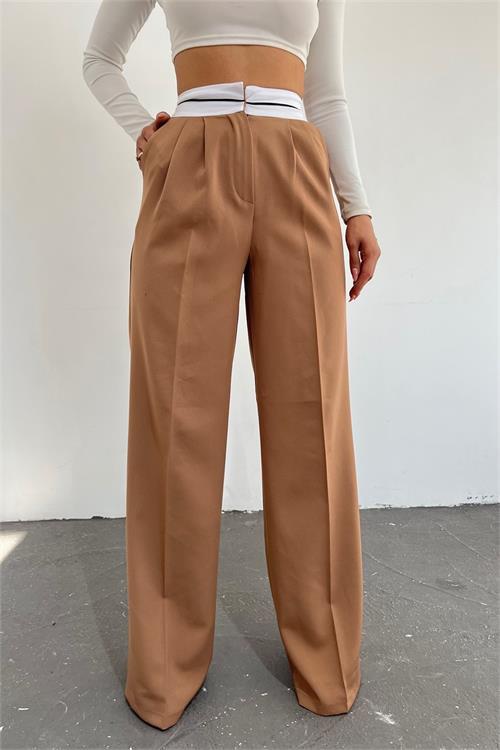 Dipmoda kadın camel palazzo cepli pantolon QNS037 