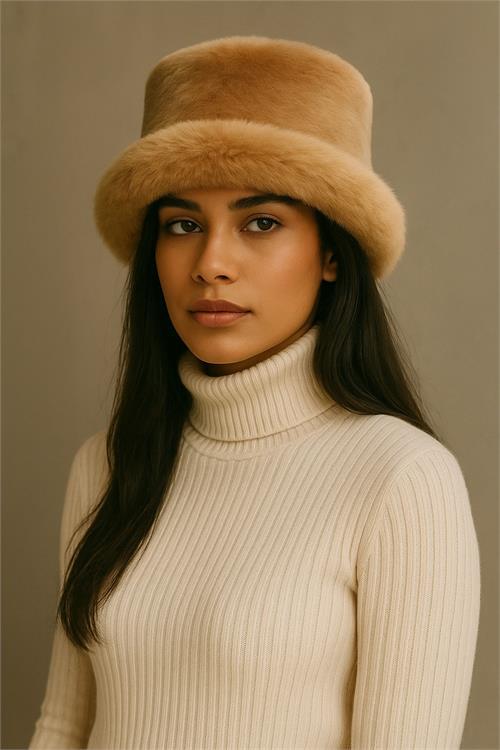 Dipmoda kadın camel peluş kalpak şapka DPAKS001