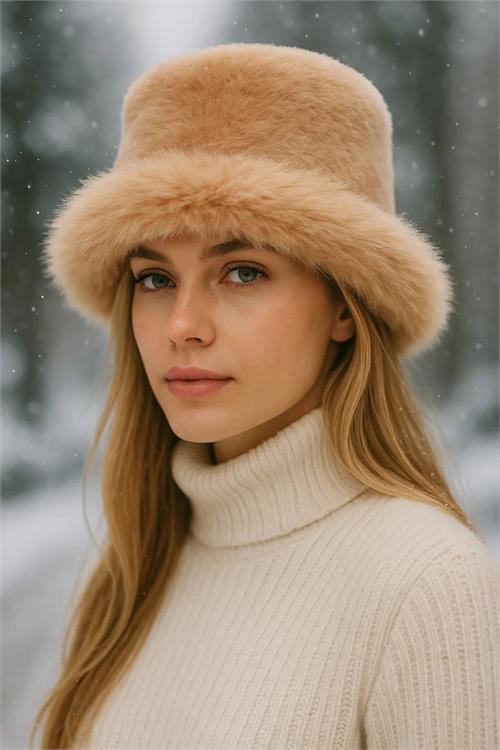 Dipmoda kadın camel peluş kalpak şapka DPAKS001