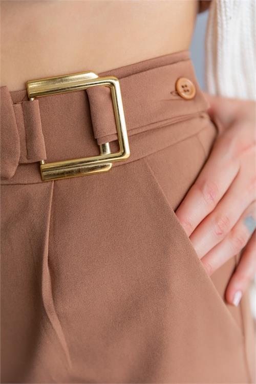 Dipmoda kadın camel tokalı ofis pantolon QNS038 