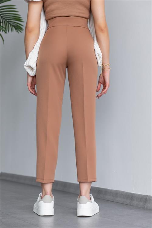 Dipmoda kadın camel tokalı ofis pantolon QNS038 