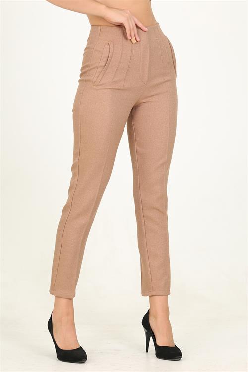 Dipmoda kadın camel yüksek bel yeni sezon ofis pantolon QNS029 