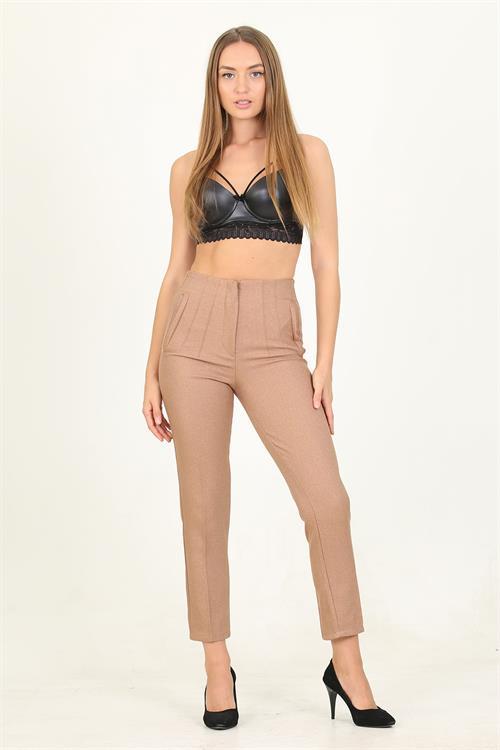 Dipmoda kadın camel yüksek bel yeni sezon ofis pantolon QNS029 
