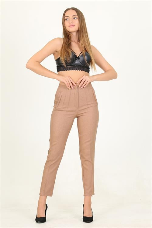 Dipmoda kadın camel yüksek bel yeni sezon ofis pantolon QNS029 