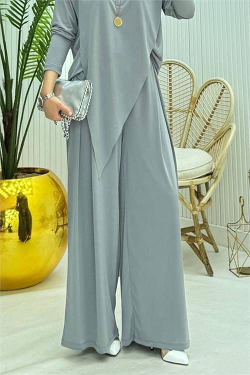 Dipmoda kadın candy kumaş asimetrik kesim tunik pantolon ikili tesettür takım NMS072