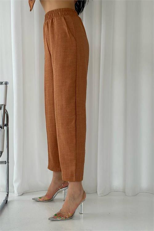 Dipmoda kadın cep detaylı alt üst keten takım DPNBTG7073