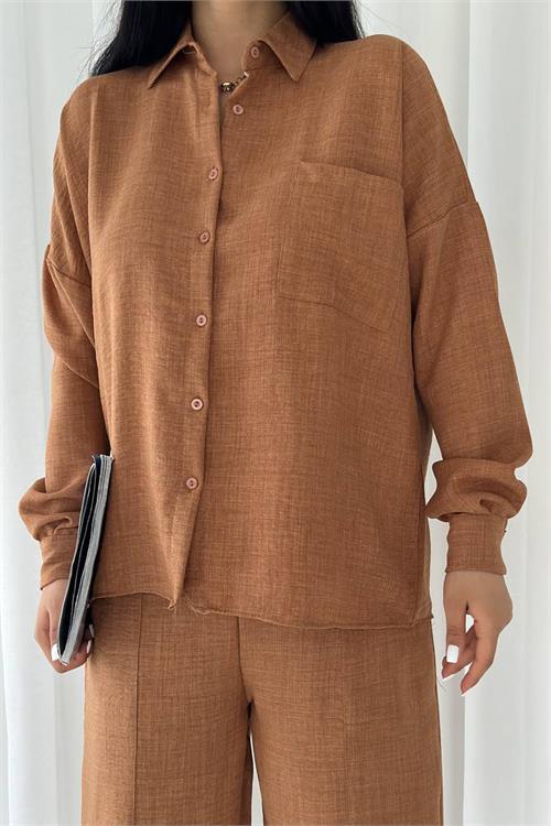 Dipmoda kadın cep detaylı alt üst keten takım DPNBTG7073