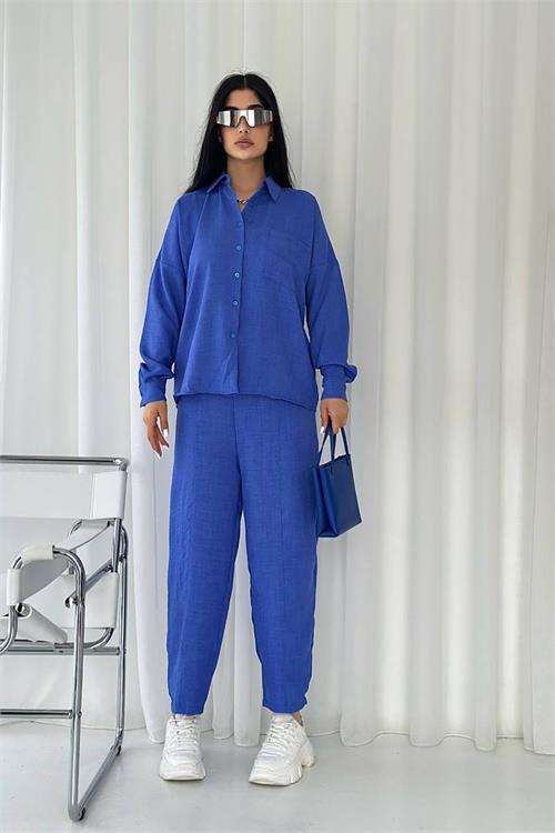 Dipmoda kadın cep detaylı alt üst keten takım DPNBTG7073