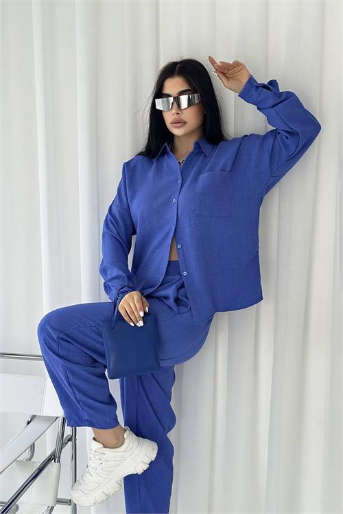 Dipmoda kadın cep detaylı alt üst keten takım DPNBTG7073