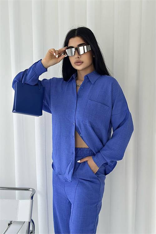 Dipmoda kadın cep detaylı alt üst keten takım DPNBTG7073