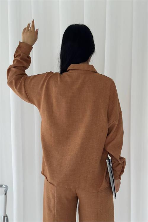 Dipmoda kadın cep detaylı alt üst keten takım DPNBTG7073