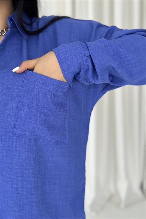 Dipmoda kadın cep detaylı alt üst keten takım DPNBTG7073