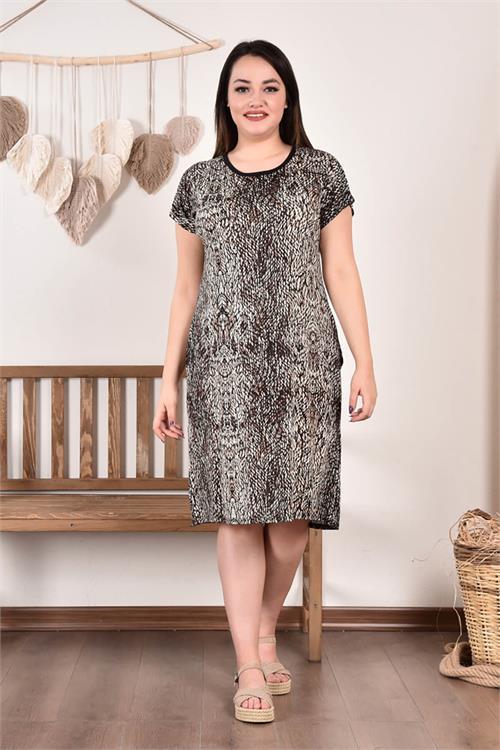 Dipmoda kadın cepli büyük beden elbise AYSL59 - Bej 