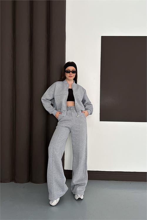 Dipmoda kadın cepli içi polarlı 3 iplik eşofman takımı RYHS001