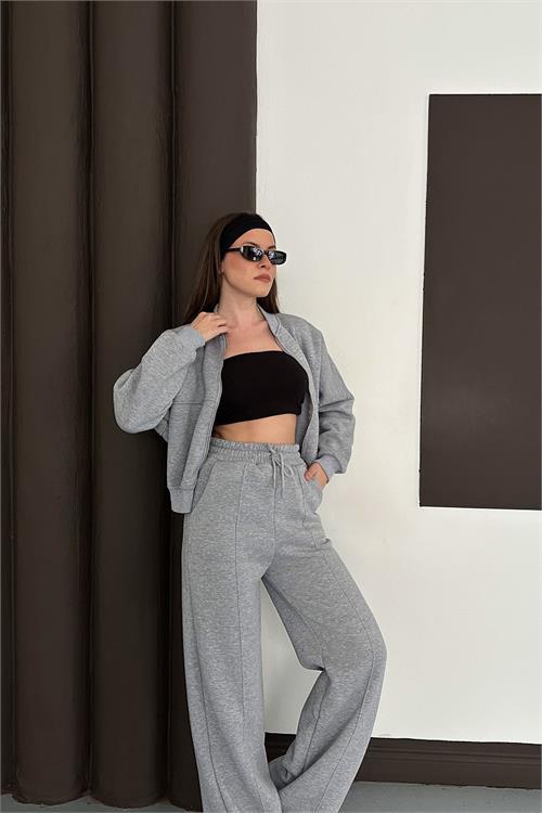 Dipmoda kadın cepli içi polarlı 3 iplik eşofman takımı RYHS001