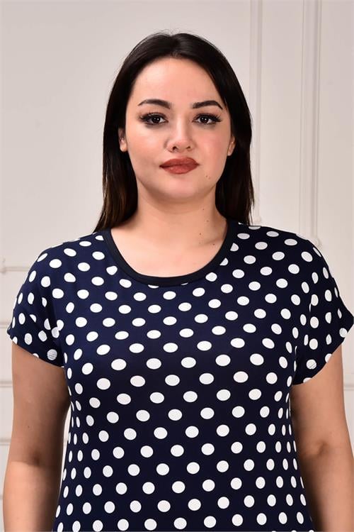 Dipmoda kadın cepli puantiyeli büyük beden elbise AYSL80 