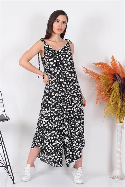 Dipmoda kadın çiçek desenli bağlamalı geniş kesim tulum RY8074