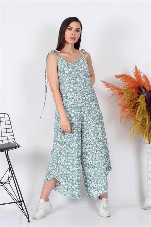 Dipmoda kadın çiçek desenli bağlamalı geniş kesim tulum RY8074