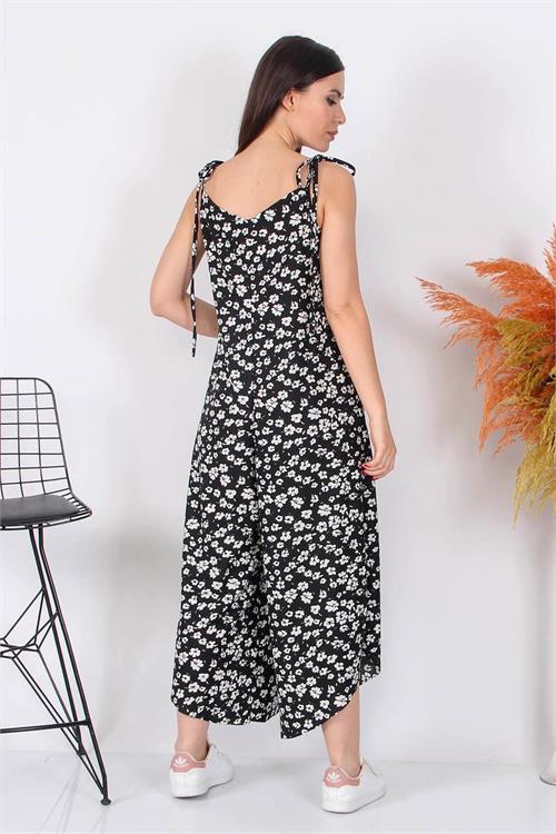 Dipmoda kadın çiçek desenli bağlamalı geniş kesim tulum RY8074