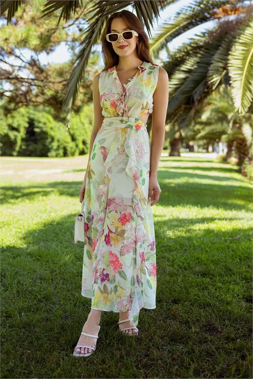 Dipmoda kadın çiçek desenli yazlık elbise DPMY3788