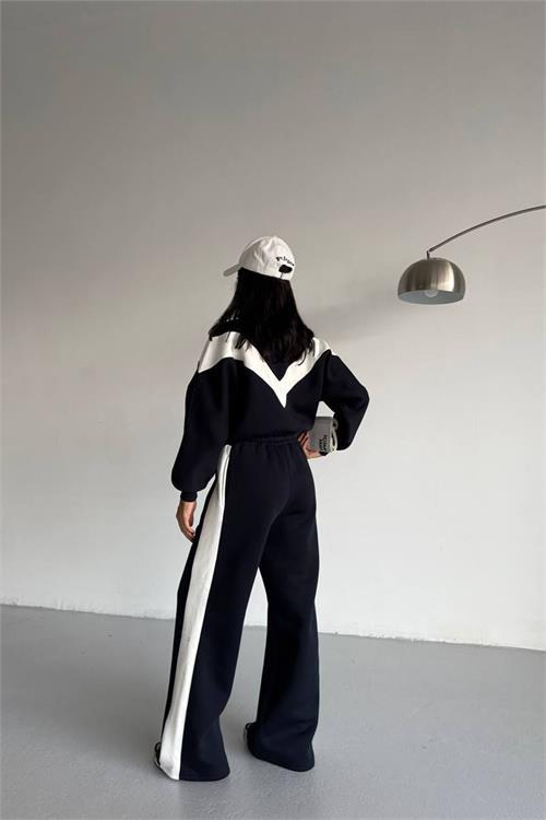 Dipmoda kadın çift renkli içi polarlı 3 iplik eşofman takımı DPG122