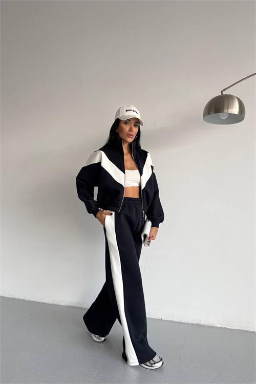 Dipmoda kadın çift renkli içi polarlı 3 iplik eşofman takımı DPG122