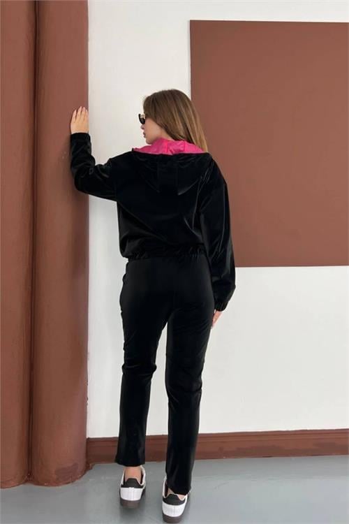 Dipmoda kadın çift renkli mum kumaş kapüşonlu eşofman takımı DPKD7551