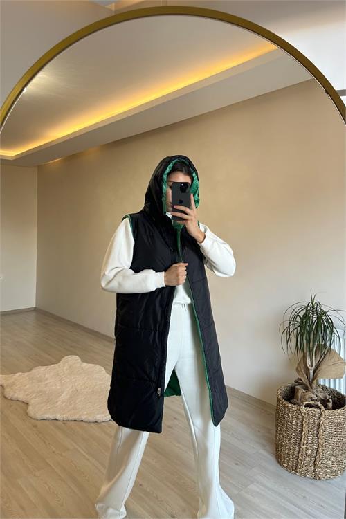 Dipmoda kadın çift taraflı kapüşonlu şişme yelek NM017