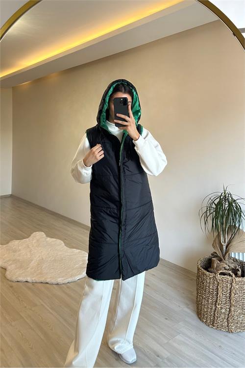 Dipmoda kadın çift taraflı kapüşonlu şişme yelek NM017