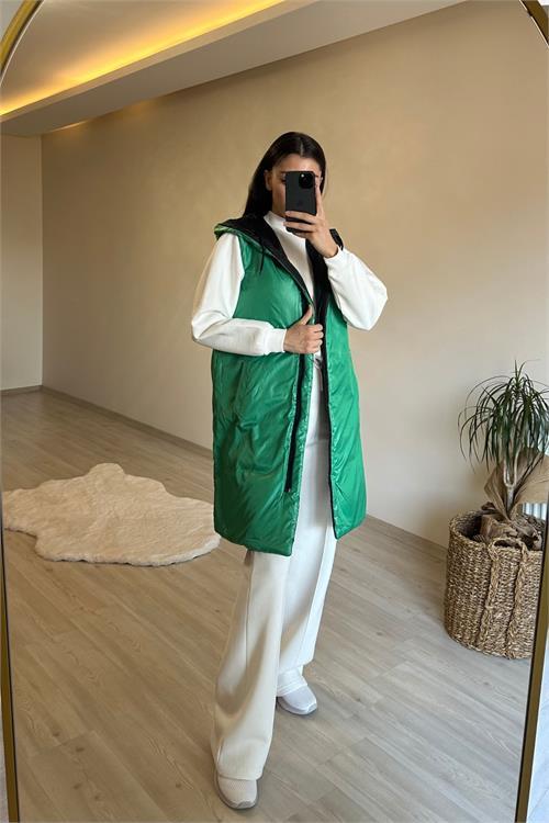 Dipmoda kadın çift taraflı kapüşonlu şişme yelek NM017