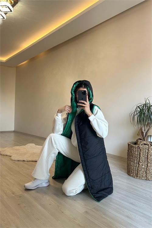 Dipmoda kadın çift taraflı kapüşonlu şişme yelek NM017