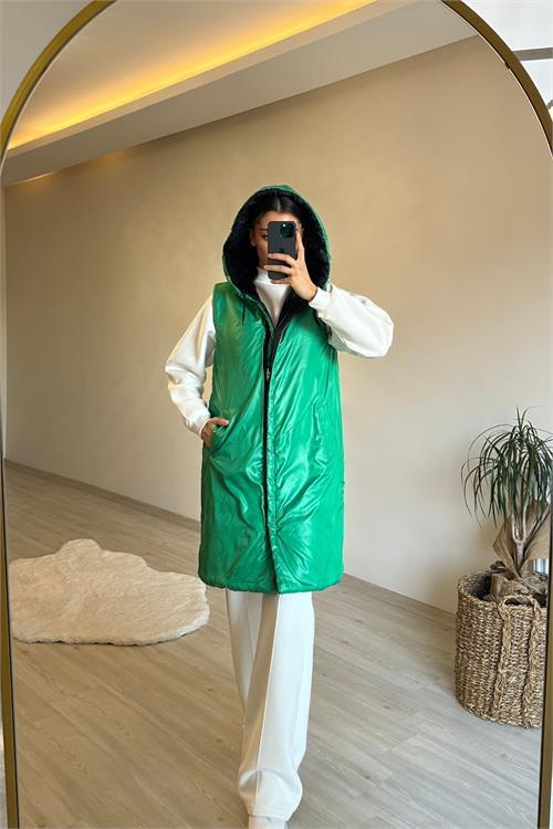 Dipmoda kadın çift taraflı kapüşonlu şişme yelek NM017