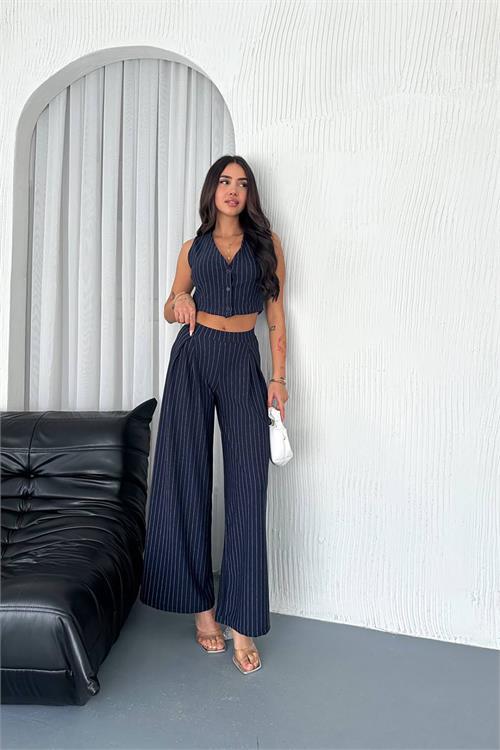 Dipmoda kadın çizgili alt üst ikili takım DPK4224