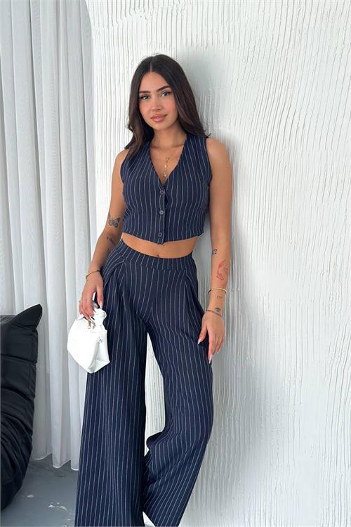 Dipmoda kadın çizgili alt üst ikili takım DPK4224