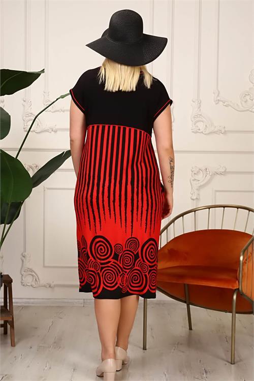 Dipmoda kadın çizgili büyük beden elbise AYSL54 - Bordo 