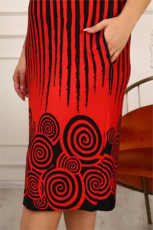 Dipmoda kadın çizgili büyük beden elbise AYSL54 - Bordo 