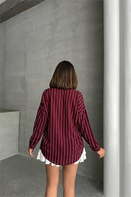 Dipmoda kadın çizgili oversize likralı gömlek DPNBG075