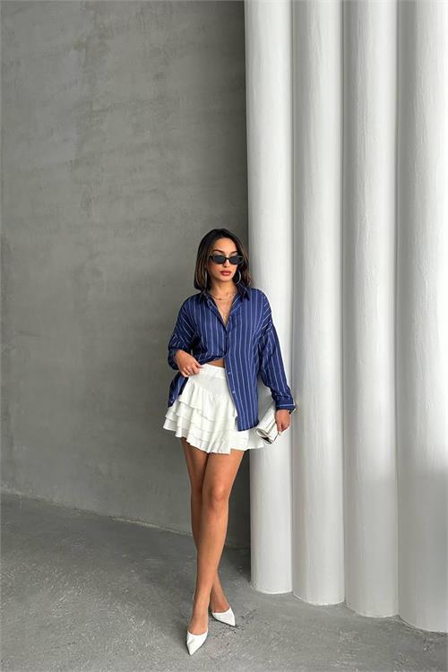 Dipmoda kadın çizgili oversize likralı gömlek DPNBG075