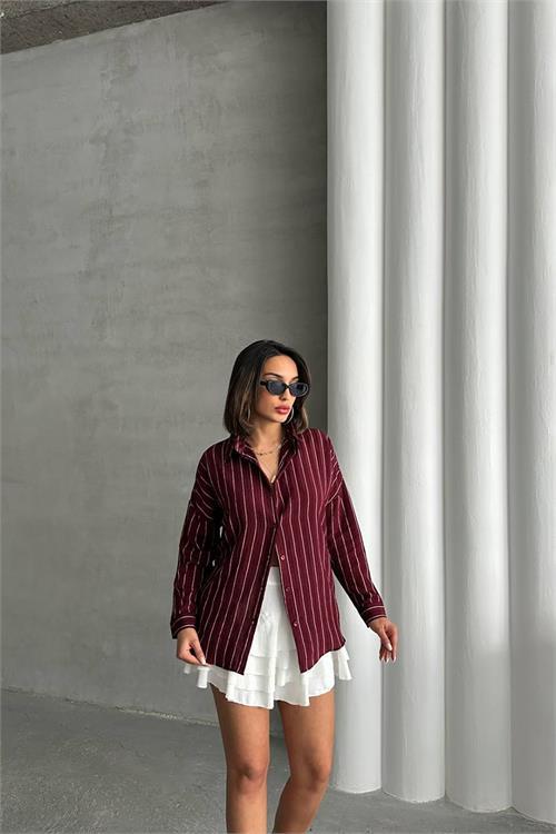 Dipmoda kadın çizgili oversize likralı gömlek DPNBG075
