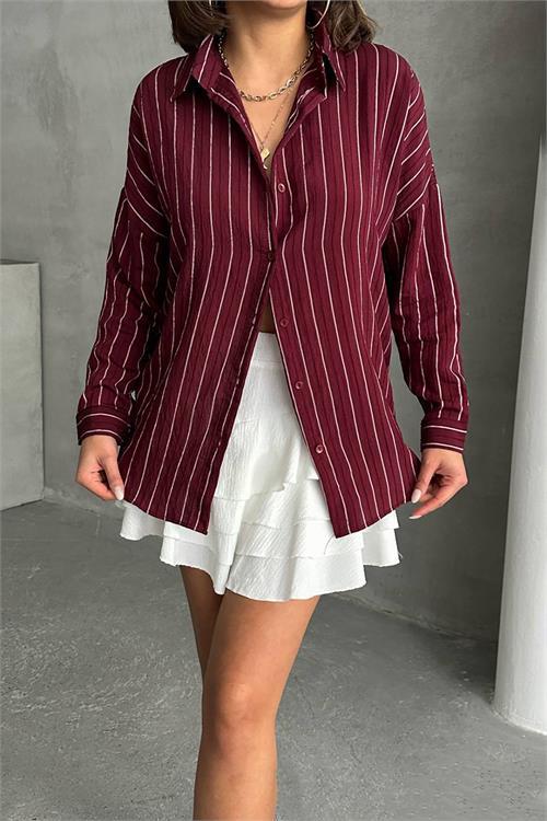 Dipmoda kadın çizgili oversize likralı gömlek DPNBG075