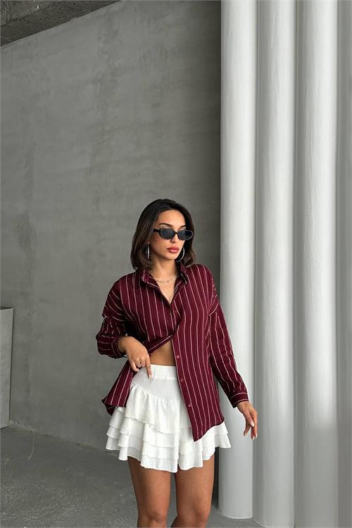 Dipmoda kadın çizgili oversize likralı gömlek DPNBG075