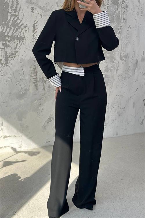 Dipmoda kadın crop ceket pantolon alt üst takım DPMYLK30