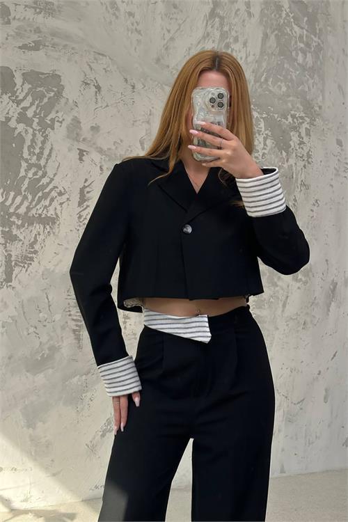 Dipmoda kadın crop ceket pantolon alt üst takım DPMYLK30