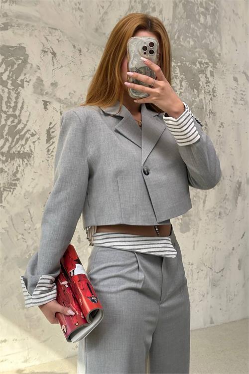 Dipmoda kadın crop ceket pantolon alt üst takım DPMYLK30