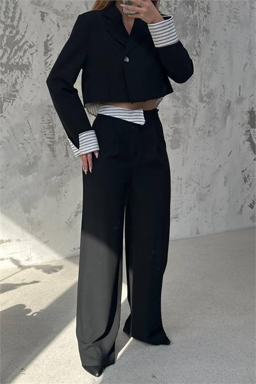 Dipmoda kadın crop ceket pantolon alt üst takım DPMYLK30