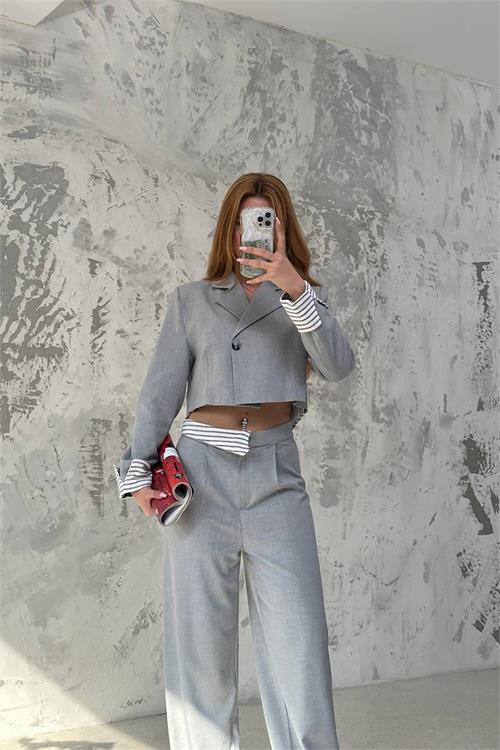Dipmoda kadın crop ceket pantolon alt üst takım DPMYLK30