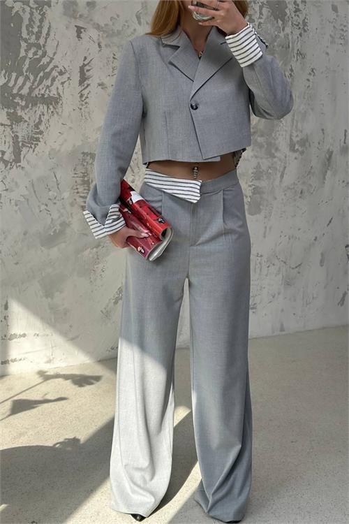 Dipmoda kadın crop ceket pantolon alt üst takım DPMYLK30